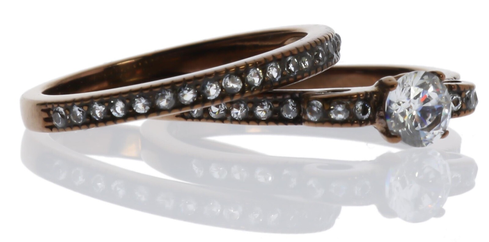 2.15 Carat cz Ribbon Wedding Set 2 Ring Coffee IP Stainless Steel Size 8 T12