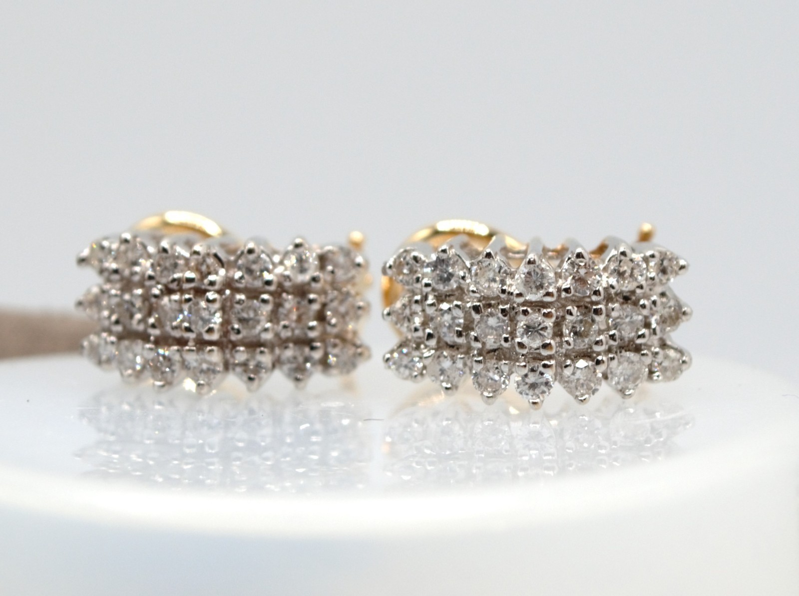 14K Yellow & White Gold Diamond 3D Cluster Huggie Hoop Earrings 6.69 Grams
