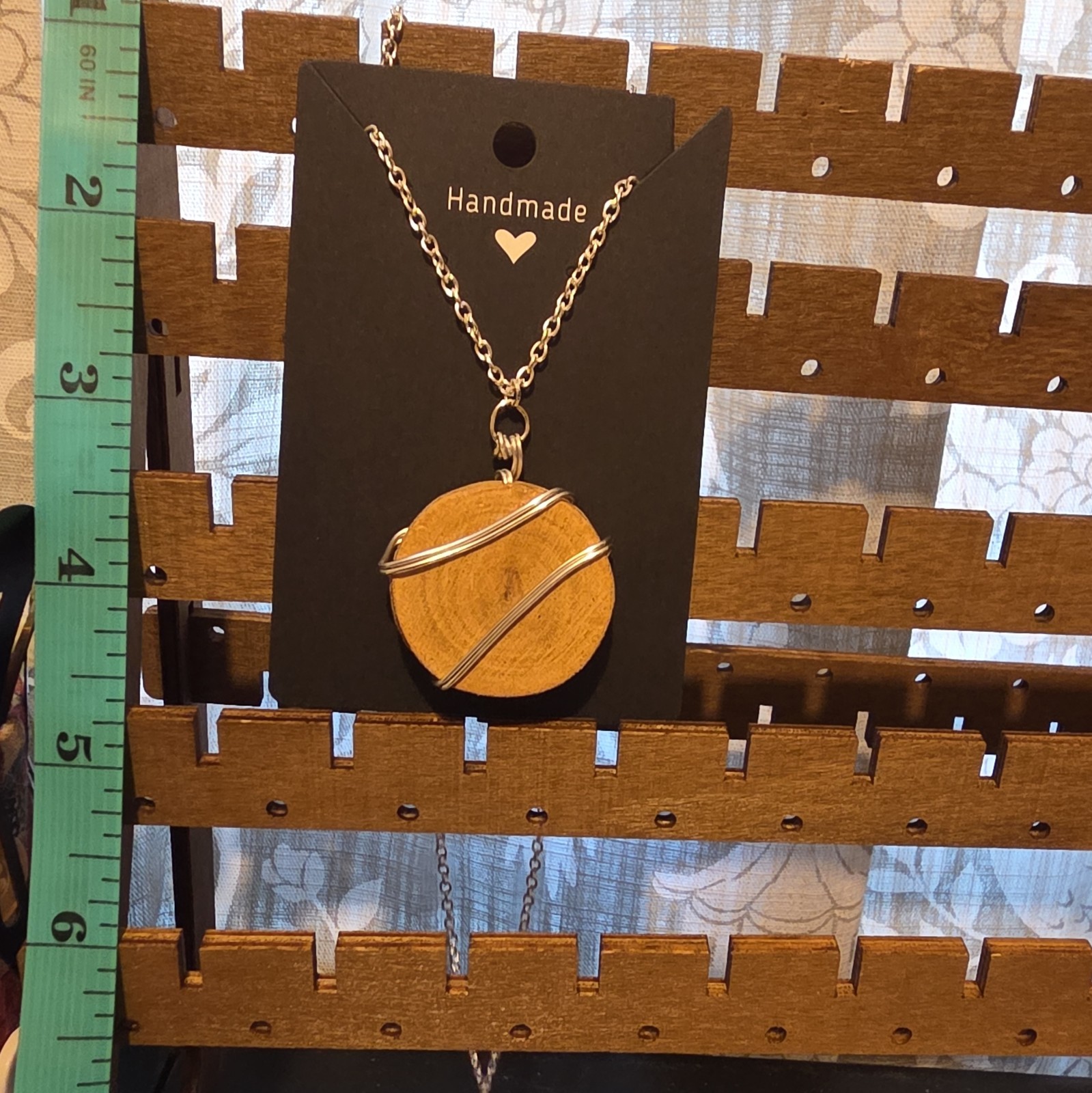 Handmade Natural Wood Pendant Necklace Wire Wrapped Boho Artisan Jewelry