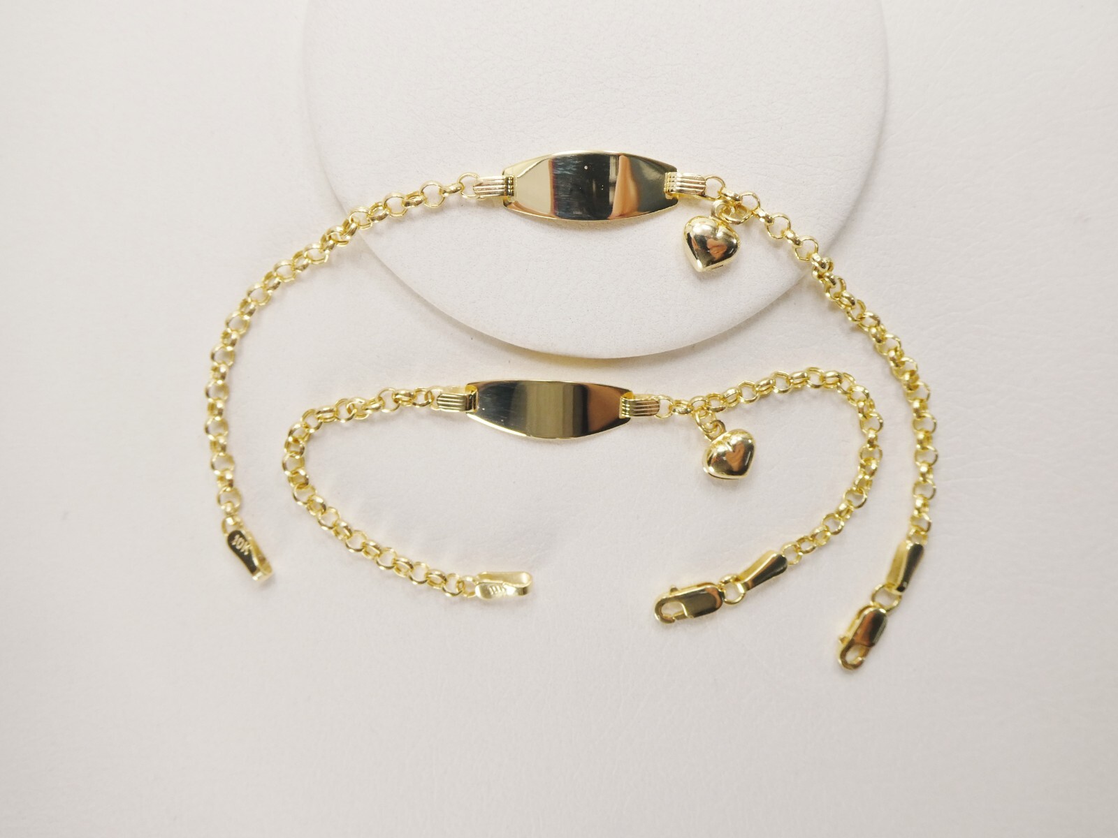 10L REAL SOLID YELLOW GOLD HEART DANGLING ID BRACELET