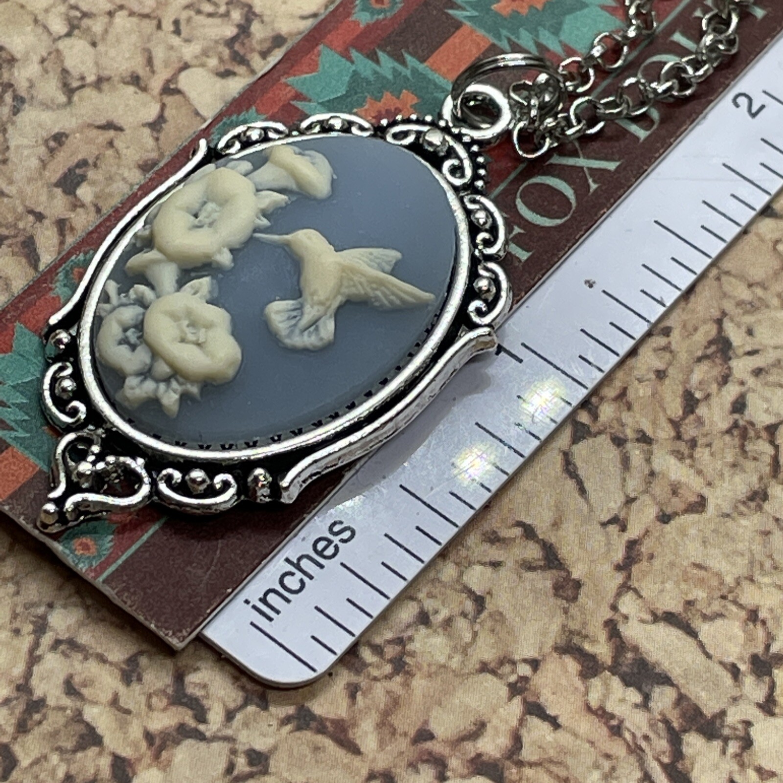 Blue Hummingbird Necklace Pendant Cameo Mom Daughter Birthday wedding birthday