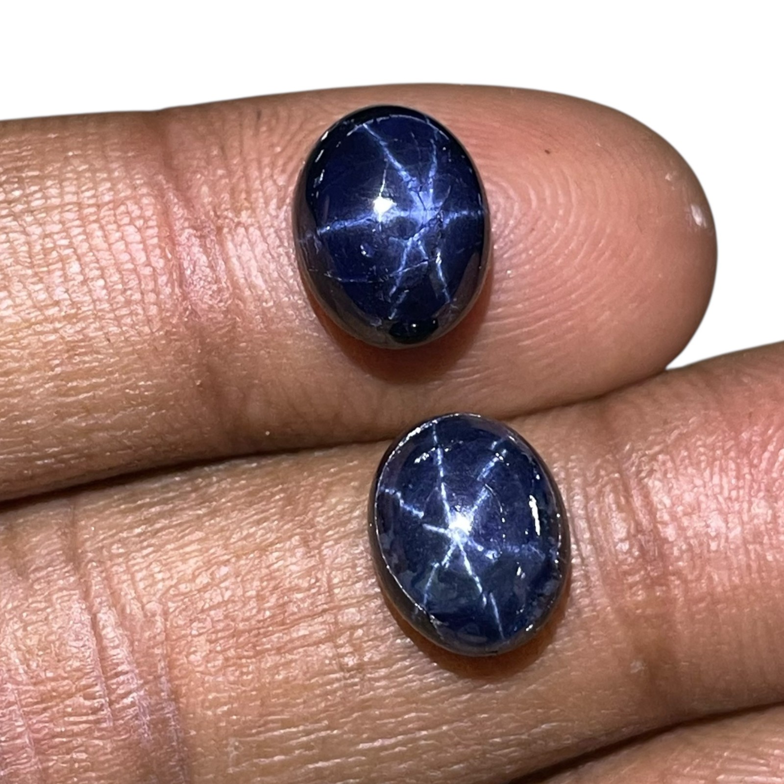 2 Pcs Natural Star Blue Sapphire 10x8mm Oval Loose Cabochon Gemstones Lot