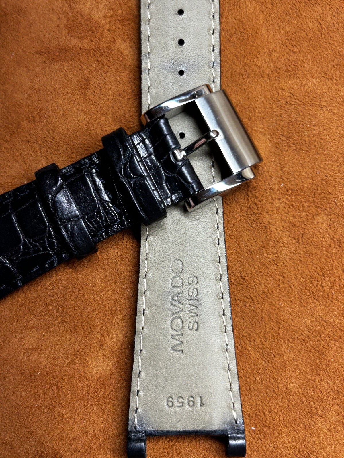 Vintage Movado Notched Black Alligator Leather Watch Band 24mm ref 1959
