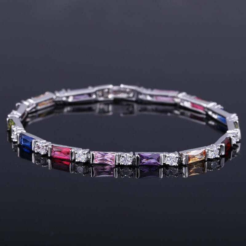 Silver Plated Fashion CZ Red Green Blue Crystal Charm Tennis Bracelets for Women