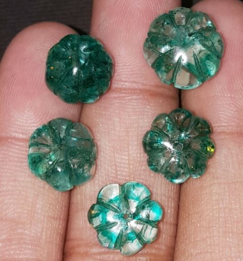 Natural Carving Emerald 40.55 Ct/ 5 Pcs Lot Loose Gemstones With Free Gift