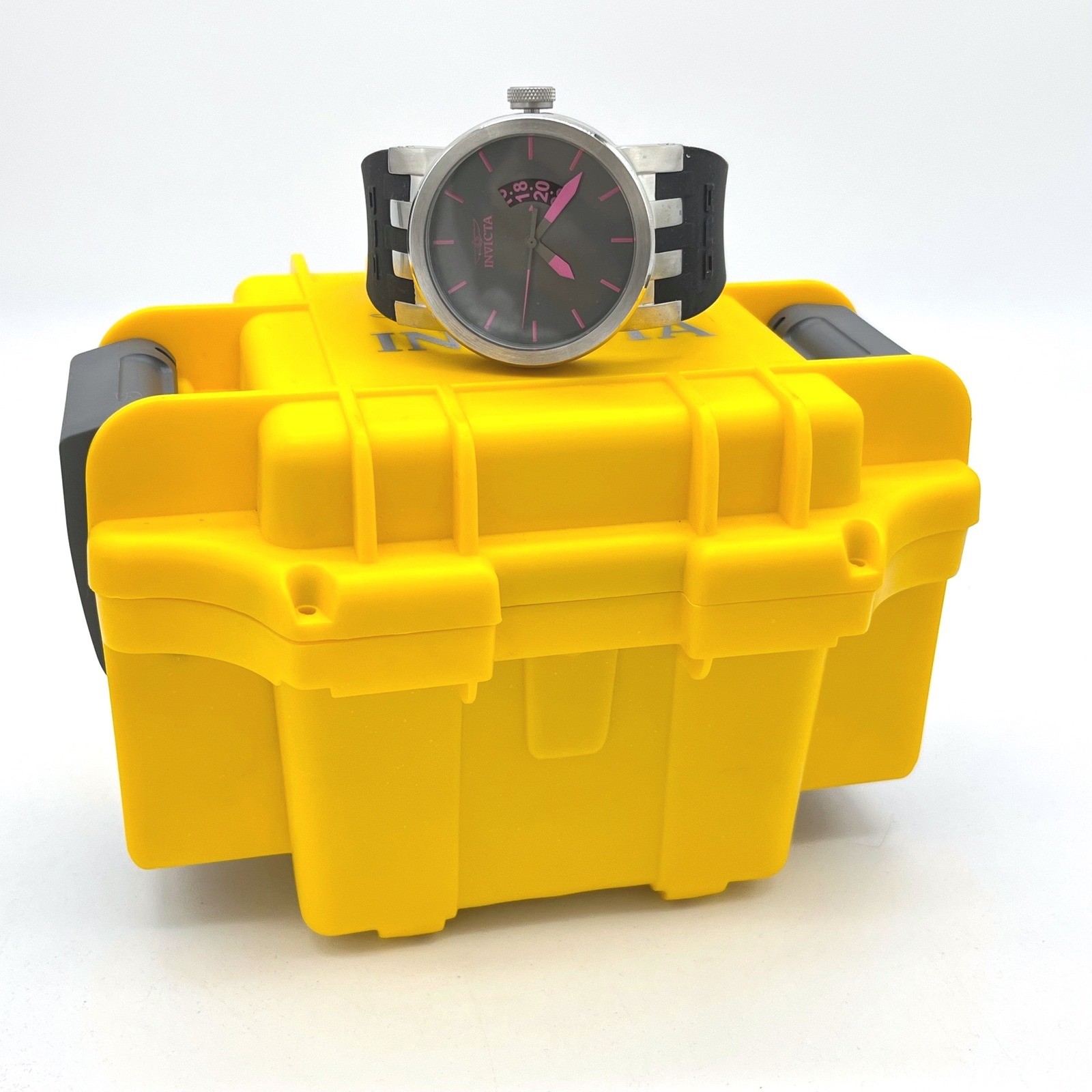 Invicta DNA Urban 10408 Mens Watch Grey Dial Pink Accents Black Silicone Strap