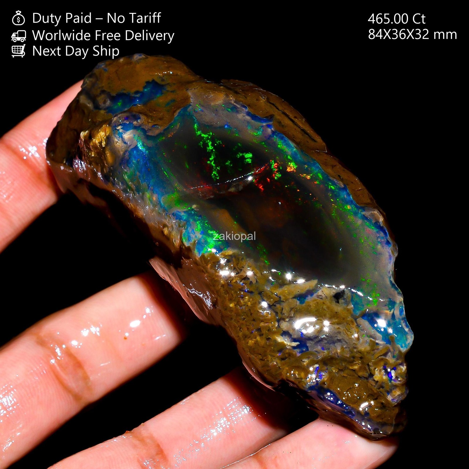 465.00 Cts Ethiopian Multi Fire Oil Opal Rough Handmade Natural 84X36X32 mm
