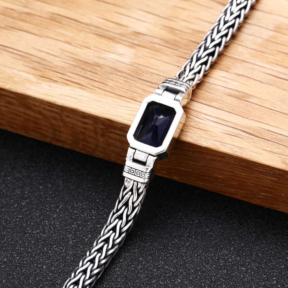 Solid 925 Sterling Silver Bracelet 6mm Wheat Square Bead Link Chain 34-35g 7.9in