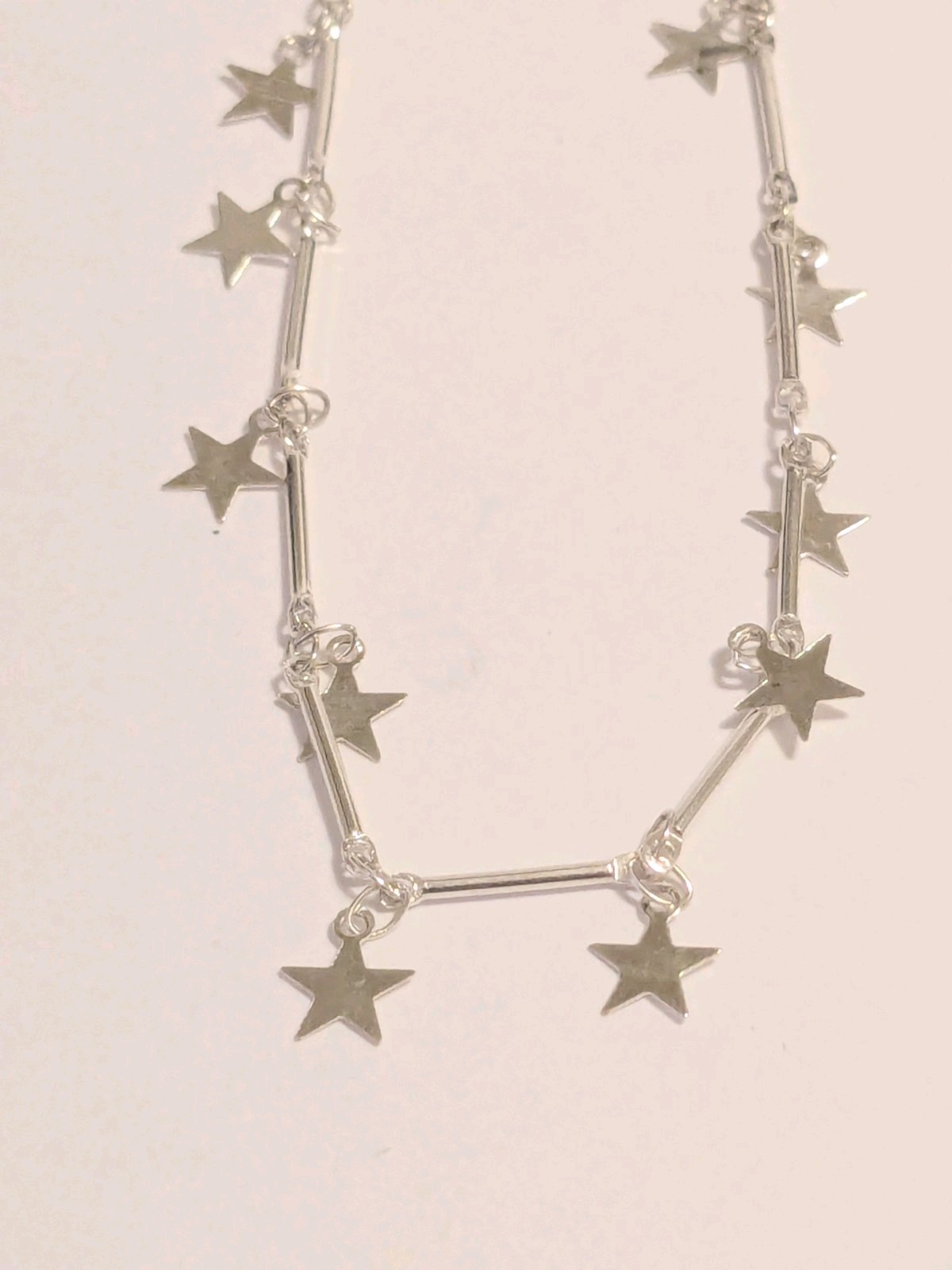 Silver Tone Celestial Stationed Star Pendants Fashion Necklace. 14″. Dainty.