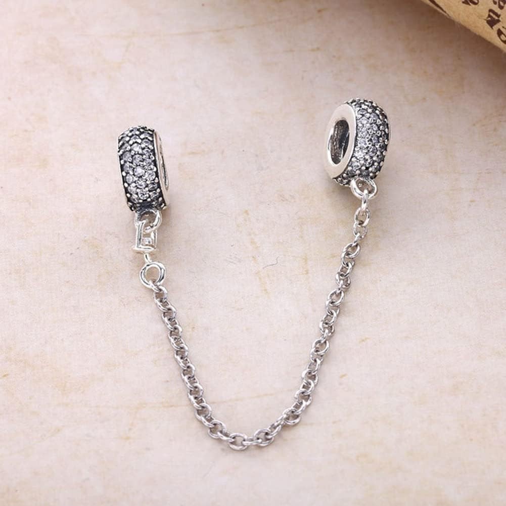Plated Silver Heart Charm Safety Chain with Crystal – Ideal for Bracelets
