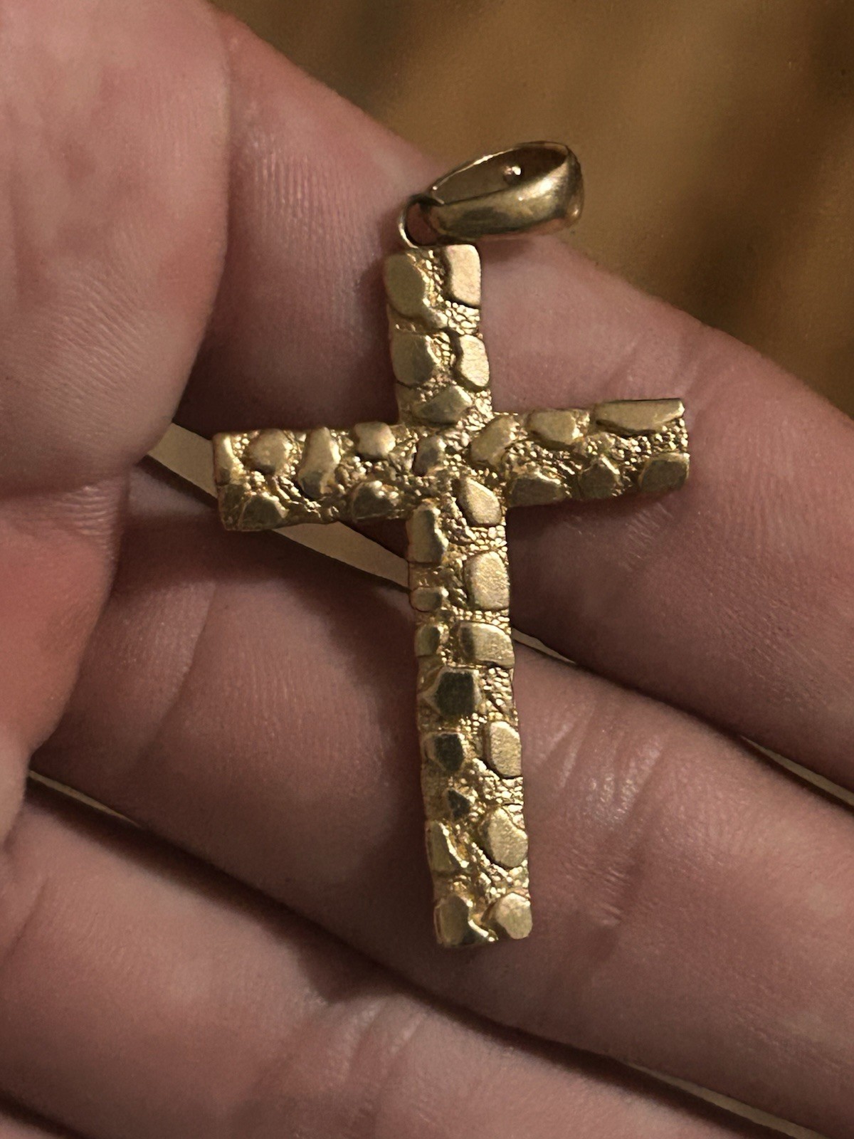 14k 3.08g Yellow Gold Nugget Cross Pendant Religious
