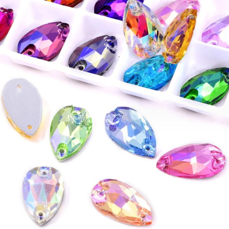 Teardrop Colour AB Glass Rhinestone Sew On Crystal Jewels Flatback Beads