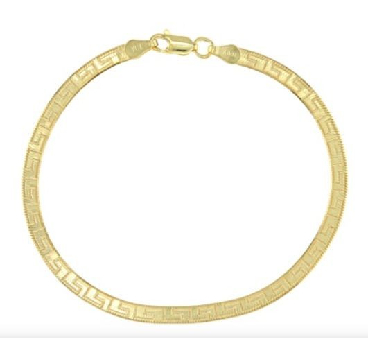 18K yellow gold over sterling silver 3.6MM Greek key herringbone bracelet NEW