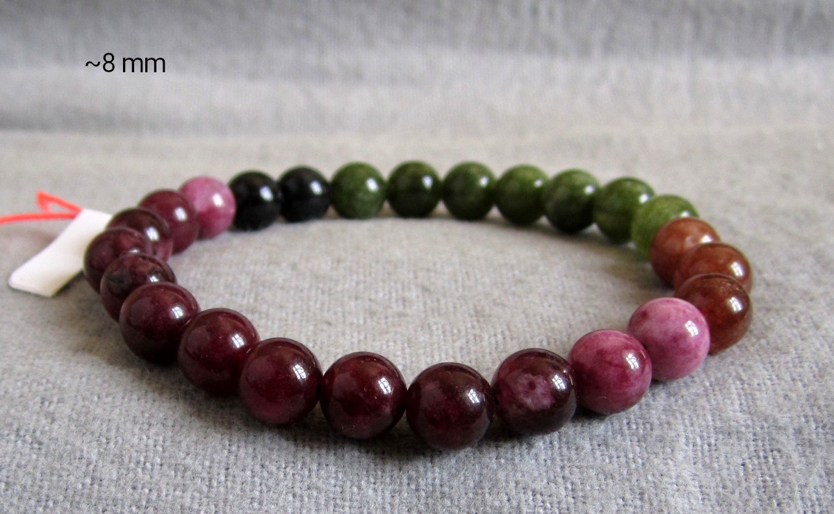 Tourmaline Multicoloured Bracelet • Approx Ø ~6.4 + 8.4mm / 15-22cm • Elastic
