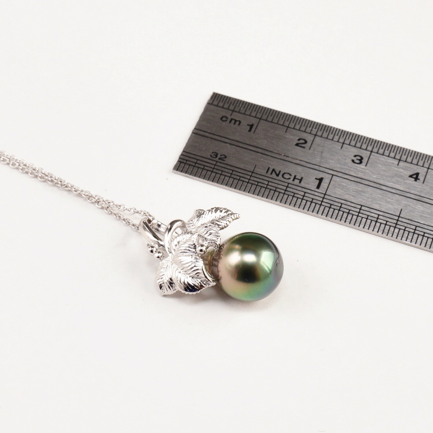 10.8mm Teardrop Peacock Green Tahitian Cultured Pearl Pendant Sterling Silver,1″