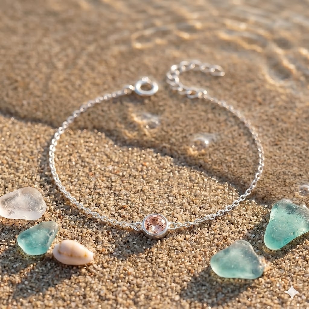 Peach Morganite Gemstone Handmade 925 Sterling Silver Jewelry Chain Bracelet