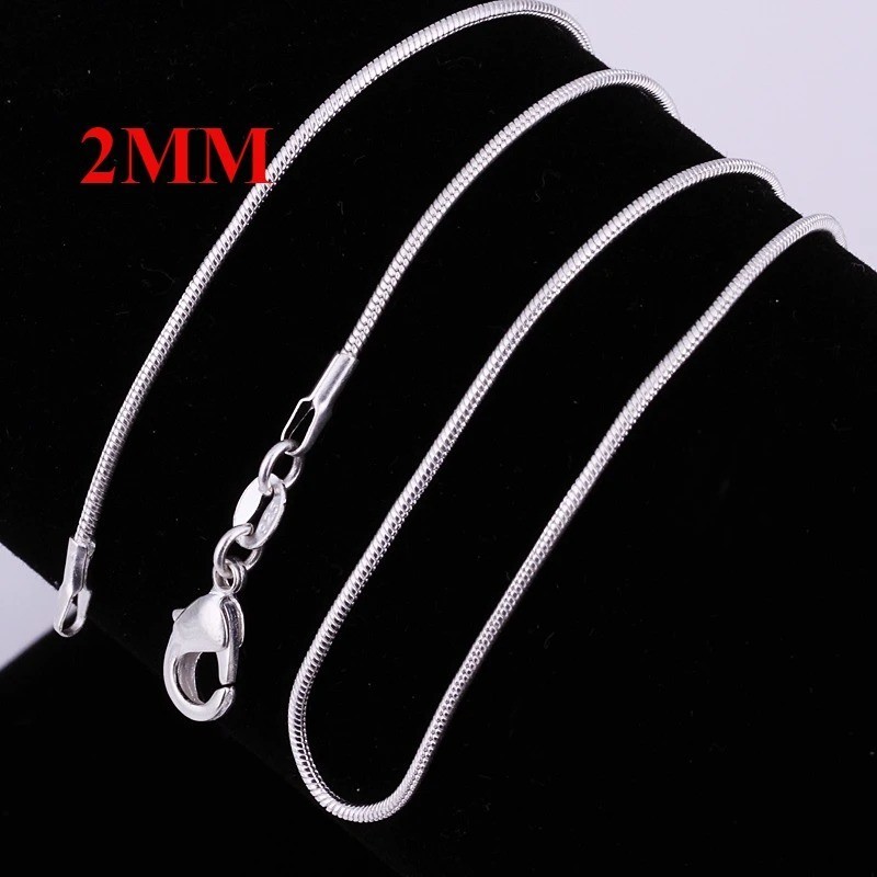 60cm 925 Silver 1MM/2MM/3MM solid Snake Chain Necklace – Free Delivery