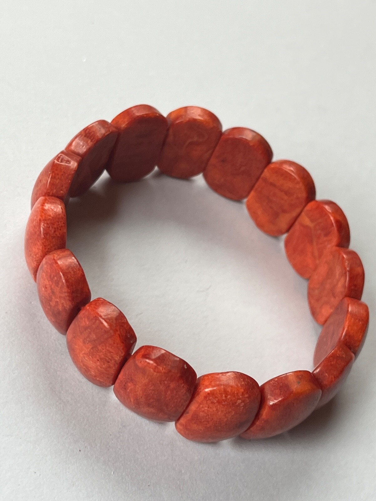 Rusty Orange Faux Coral Stone Oval Bead Stretch Bracelet – will fit medium to
