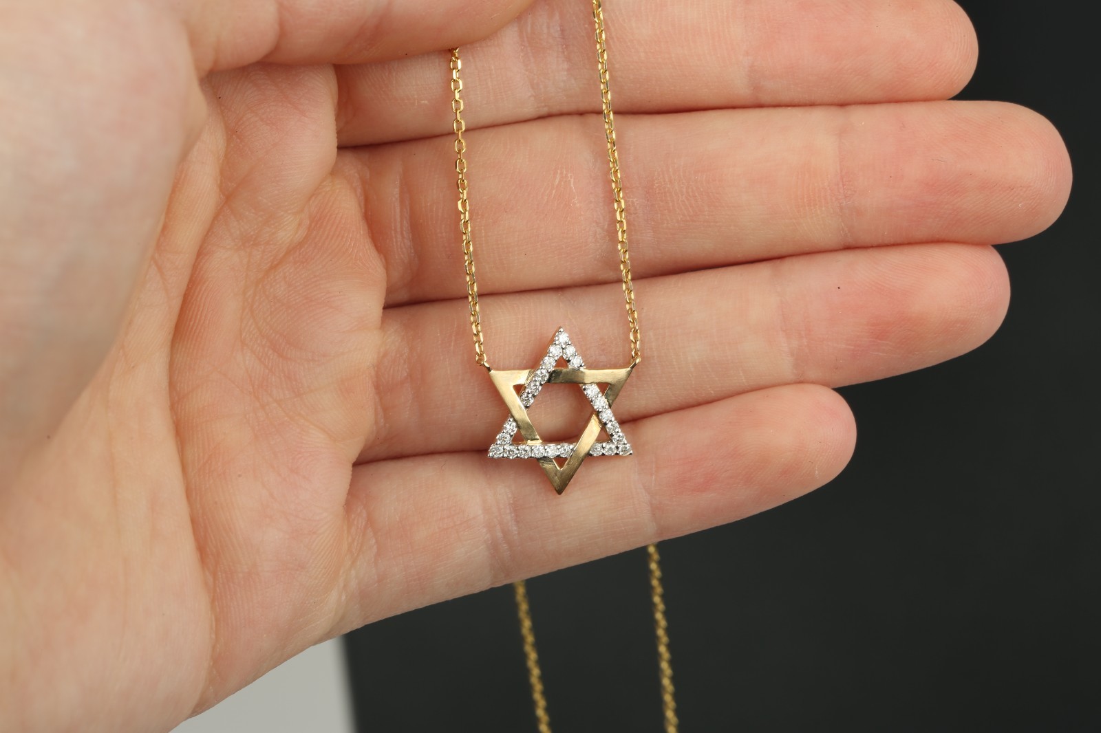 14K Yellow Gold Natural Diamond Star of David Pendant Necklace 18″