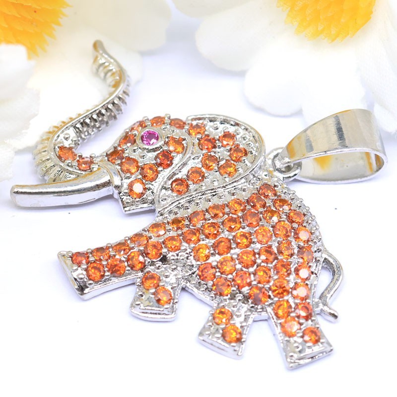 Buy 2 Get 1 Free Elephant Orange Spessartine Garnet Tourmaline Silver Pendant