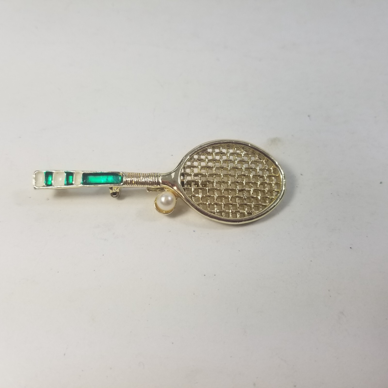 Vintage GERRY’S Tennis Racquet & Ball Brooch / Pin Goldtone