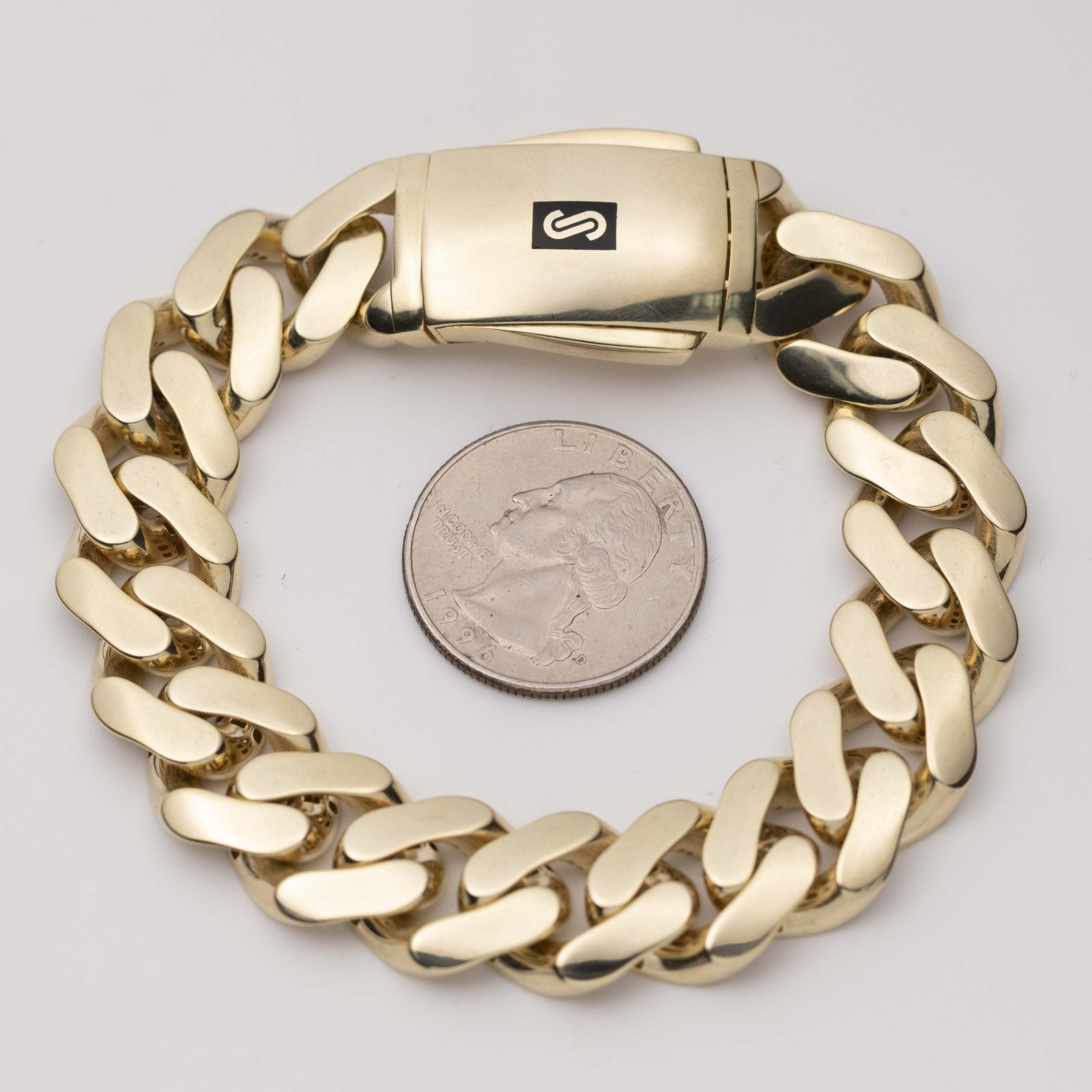 13mm Miami Cuban Royal Link Plain Box Clasp Bracelet Real 10K Yellow Gold