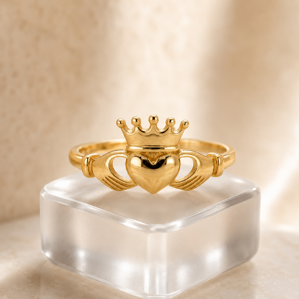 Gold Plated Claddagh Ring 925 Sterling Silver Irish Crown Heart Promise Ring