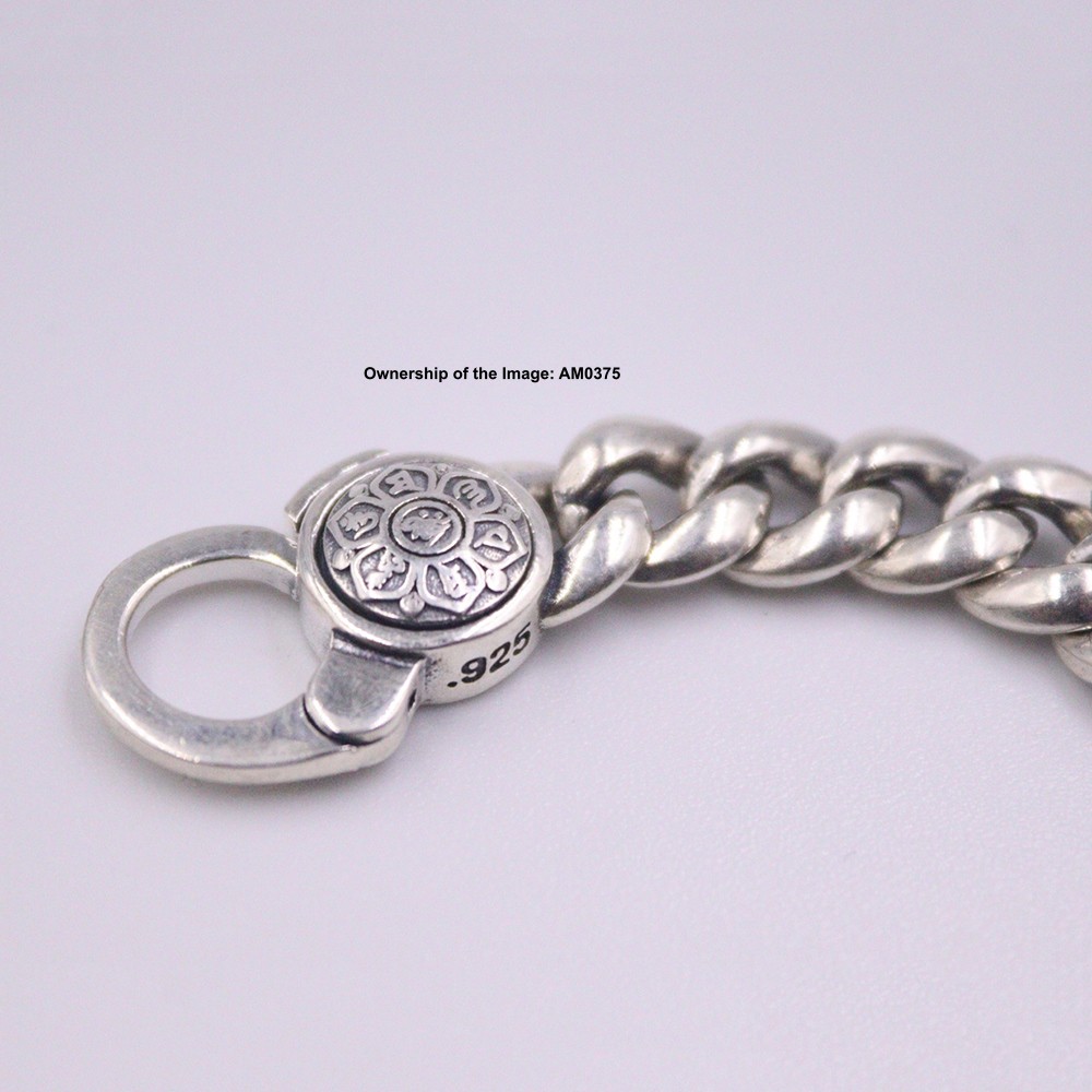 Pure 925 Sterling Silver Women Men Bracelet 9mm Curb Cuban Link Chain 8.26inch