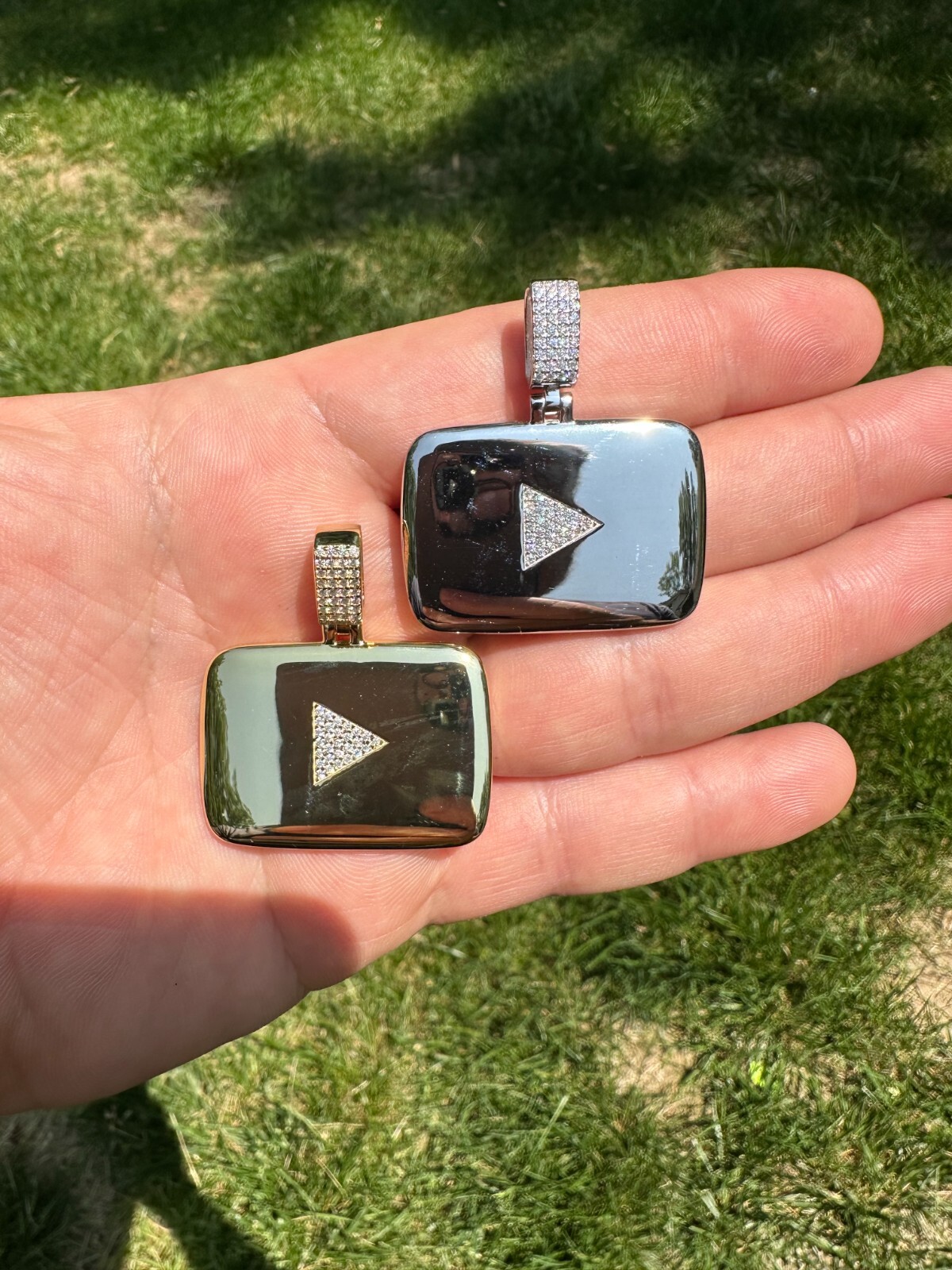 MOISSANITE Iced Youtube Play Button Pendant Real 925 Silver/Gold Plated Necklace