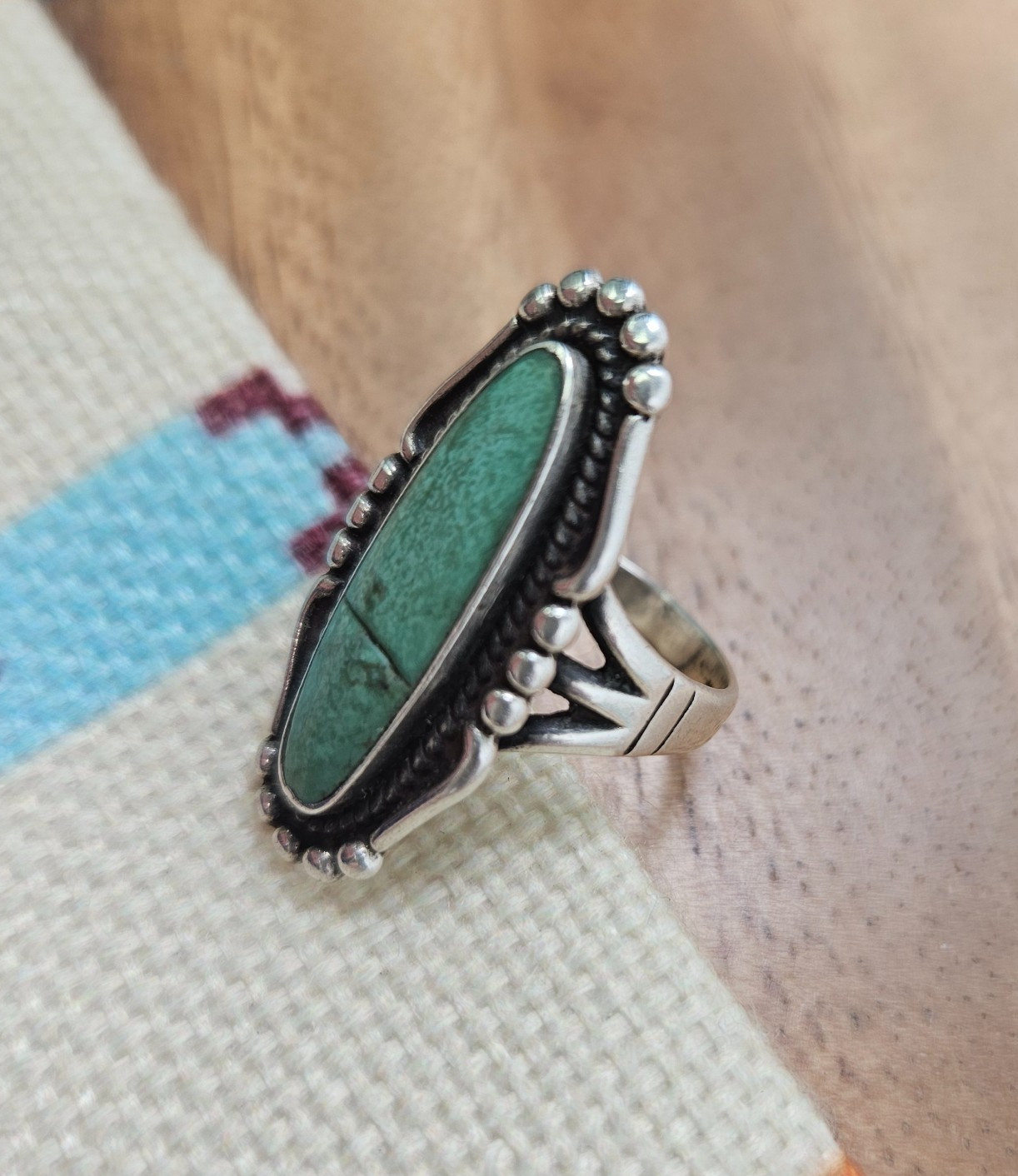 Bell Trading Post Navajo Sterling Silver Variscite Bead Twist Ring Size 7.5 Band