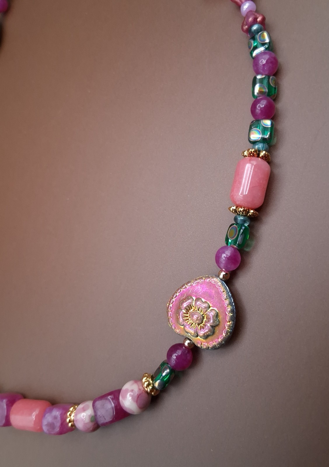 Rhodochrosite Statement Necklace with Rhodochrosite & Asstd Pink Beads