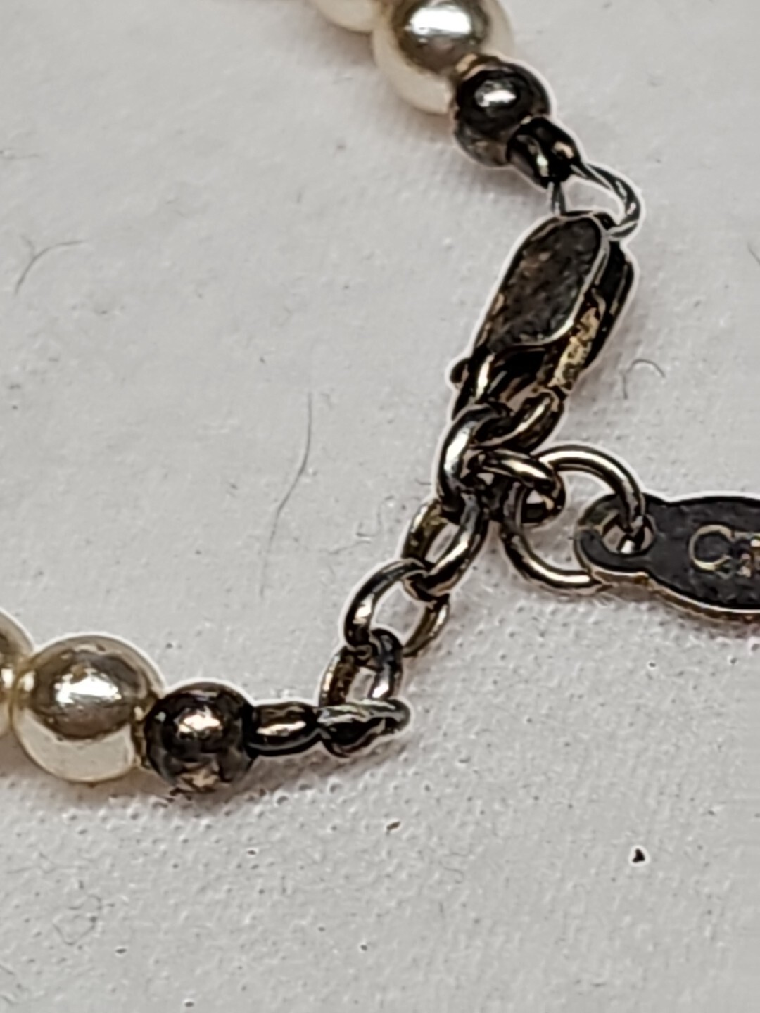 STERLING SILVER CM BABY’S Faux Pearl Beaded Vintage Bracelet 3 1/2″+1″ (OK)