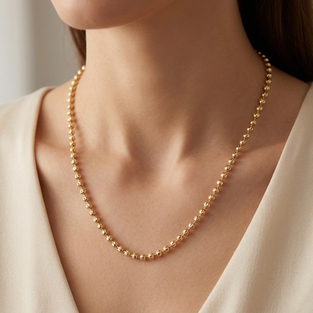 2.3mm Diamond Moon Cut Bead Ball Chain Necklace REAL Solid 10K Yellow Gold