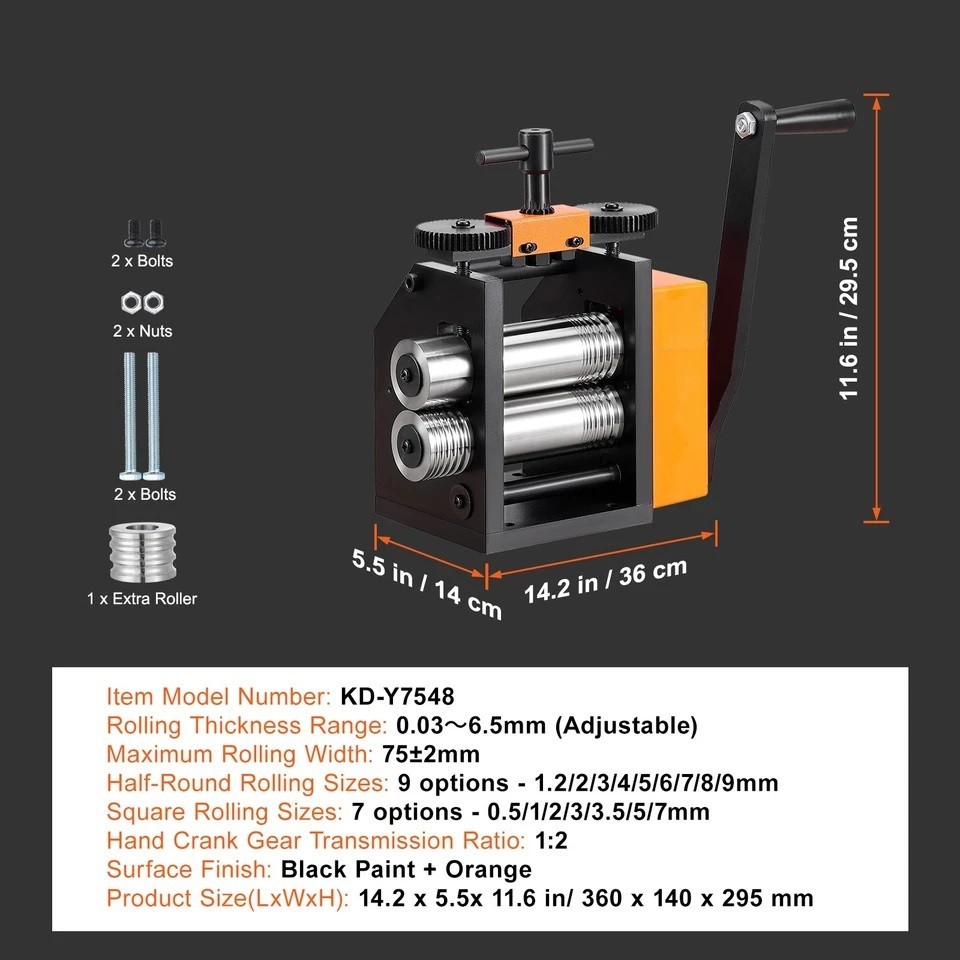 Rolling Mill 2.95″/75 mm Jewelry Rolling Mill Machine 1: 2 Gear Ratio