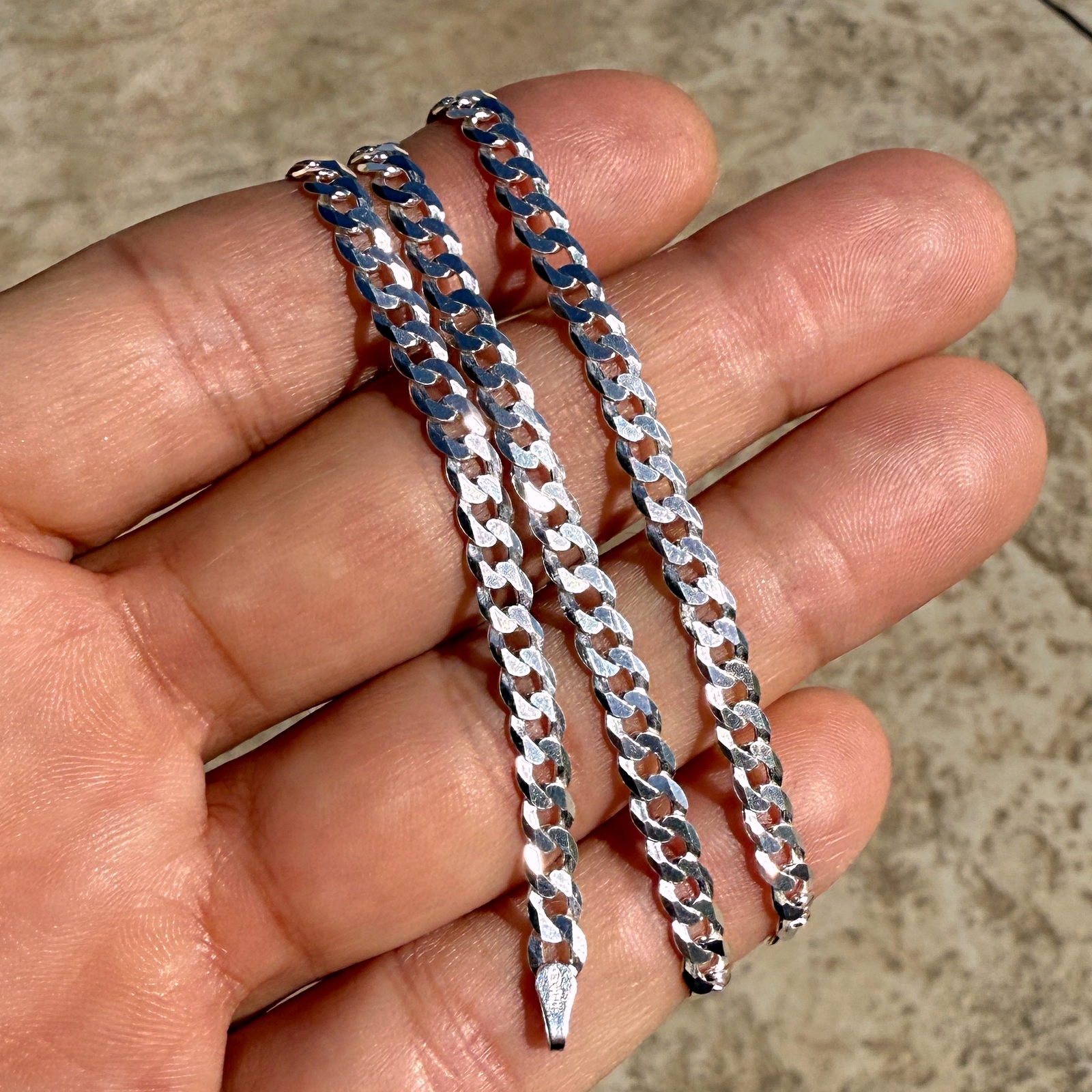 Real 925 Sterling Silver Flat Cuban Chain Italy Necklace 4MM Cadena de Plata