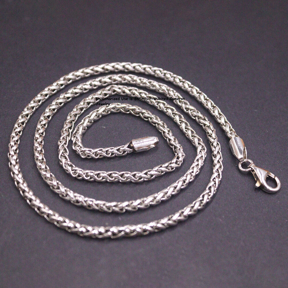 Pure S925 Sterling Silver Chain Men’s 3mm Wheat Link Necklace 17-18g 21.6inch L