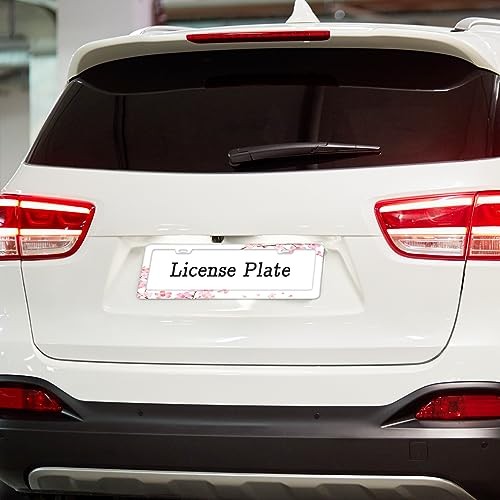 Cherry Blossom License Plate Frame for Women 2 Pack Cute Flower License White
