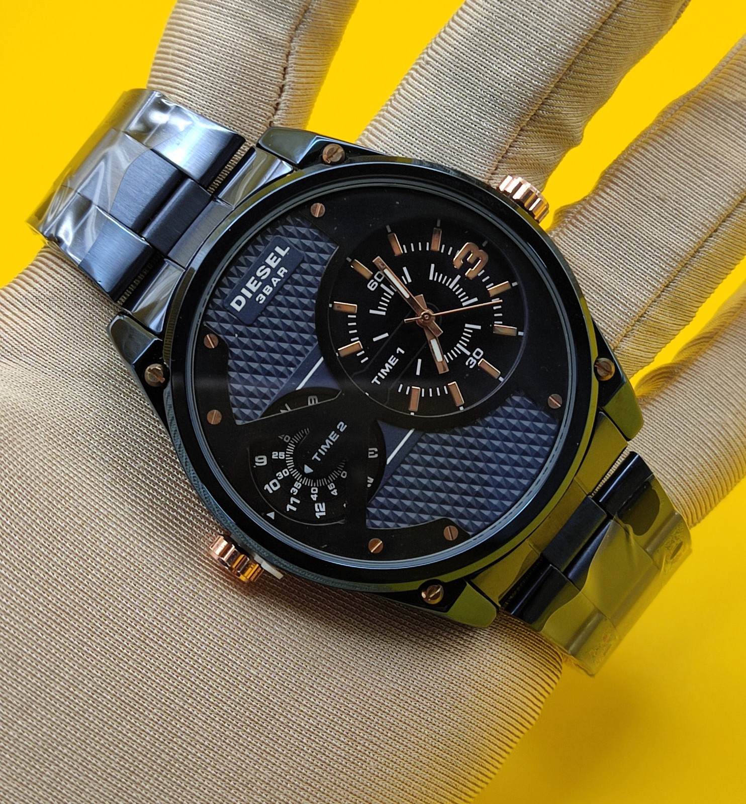 #Refurbished Diesel Only The Brave 3 Bar Dual Time Analog Men’s Wrist Watch