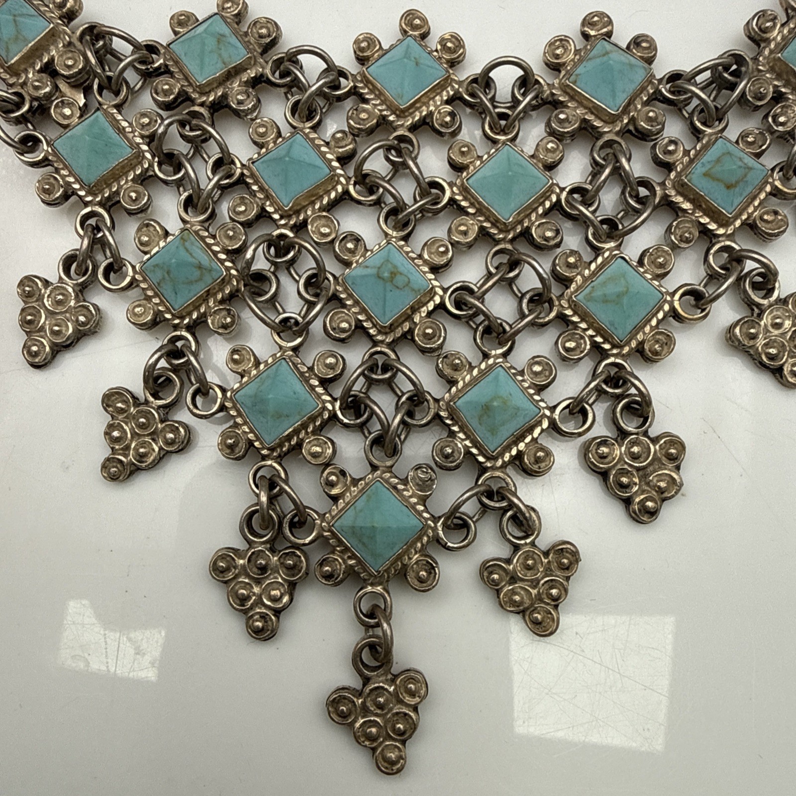 WOW! LARGE 177 GRAM Ts121 Sterling Silver Turquoise Necklace Earring Set VINTAGE