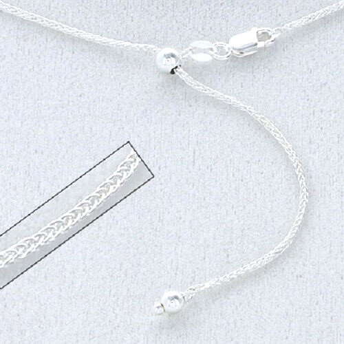 Adjustable 1mm Wheat Chain Necklace 925 Sterling Silver 16″ to 30″ Ball Slide