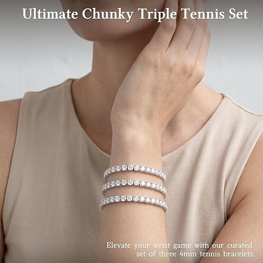 925 Sterling Silver Bracelets for Women Stack, Trendy Tennis Bangle Cuff Jewelry