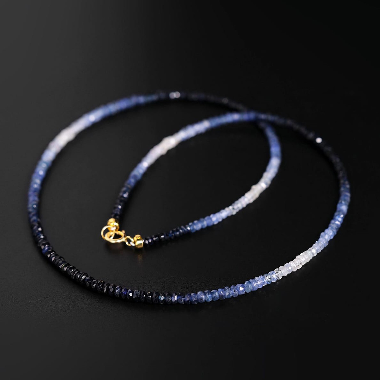 18K Gold Ombre Sapphire Choker, Gradient Blue Beaded Necklace, Gift for Her