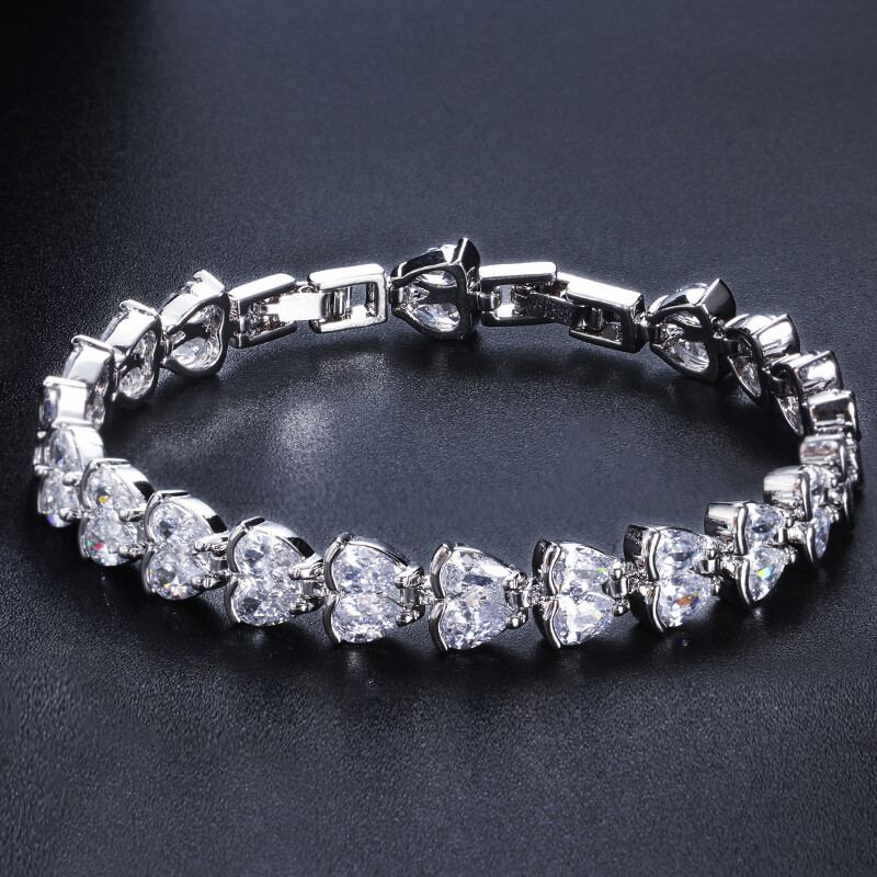 Silver Plated Cubic Zirconia Red Two line Drop Tennis Bracelet for Women Jewelry