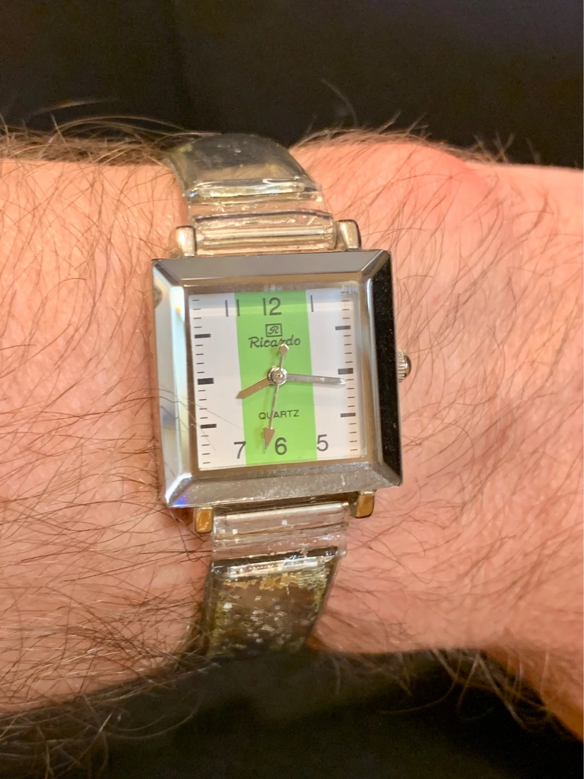 Ricardo Ladies Square Watch Green Dial Glitter Strap 23mm