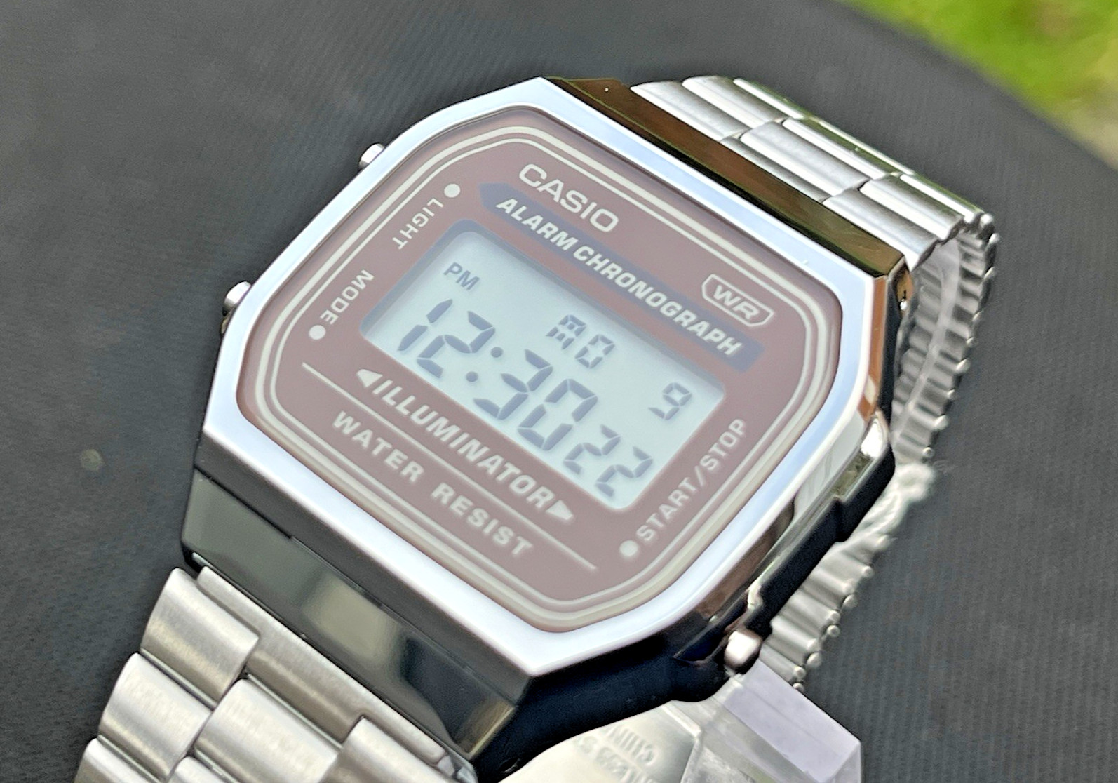 CASIO VINTAGE A168WA-5AYDF UNISEX SILVER DIGITAL BROWN DIAL RETRO WATCH *NEW*