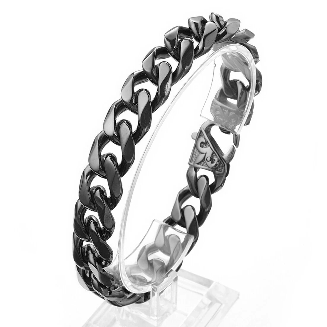 Men’s Black/Silver Tone Stainless Steel Curb Cuban Link Chain Necklace 16″-40″