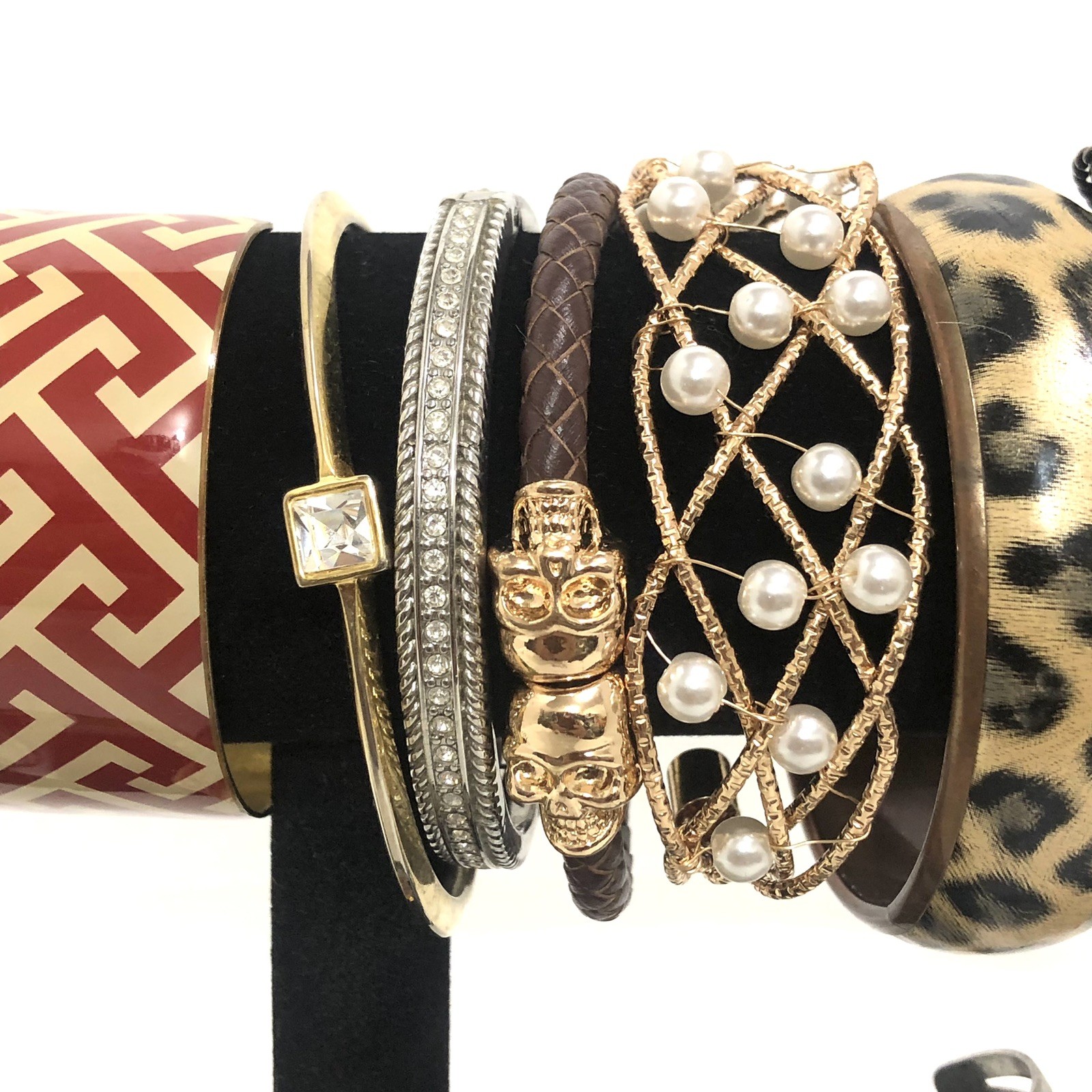 Vintage 17 Piece Lot Mixed Size Material Metal Cuff Bangle Bracelets Rhinestone