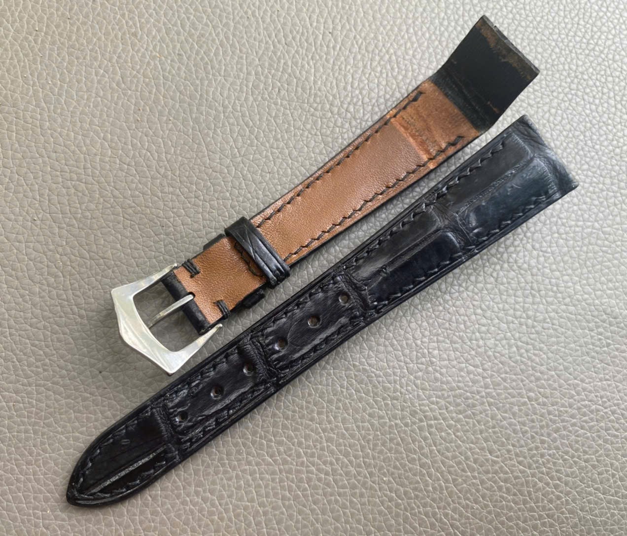 Custom Open Ended black Genuine Leather Watch Strap size12 13 14 15 16 17 18..26