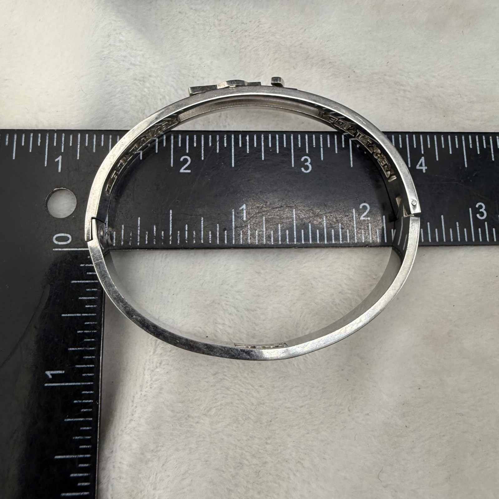 Vintage YSL Yves Saint Laurent Bangle Bracelet Silver Tone Rhinestone 6.5”