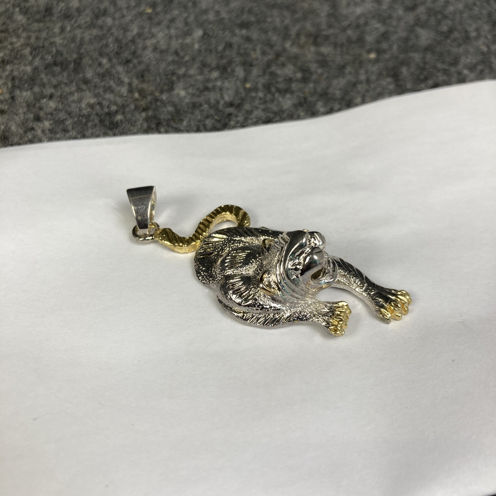 Silver & Gold Tone 2 1/2″ L x 1 5/8″ W Crouching Tiger Pendant 7306 NEW
